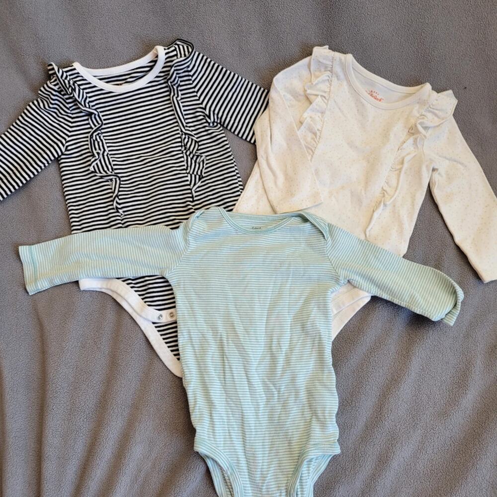 Cat and Jack and Carters Long Sleeve Stripes Sparkles 3PC